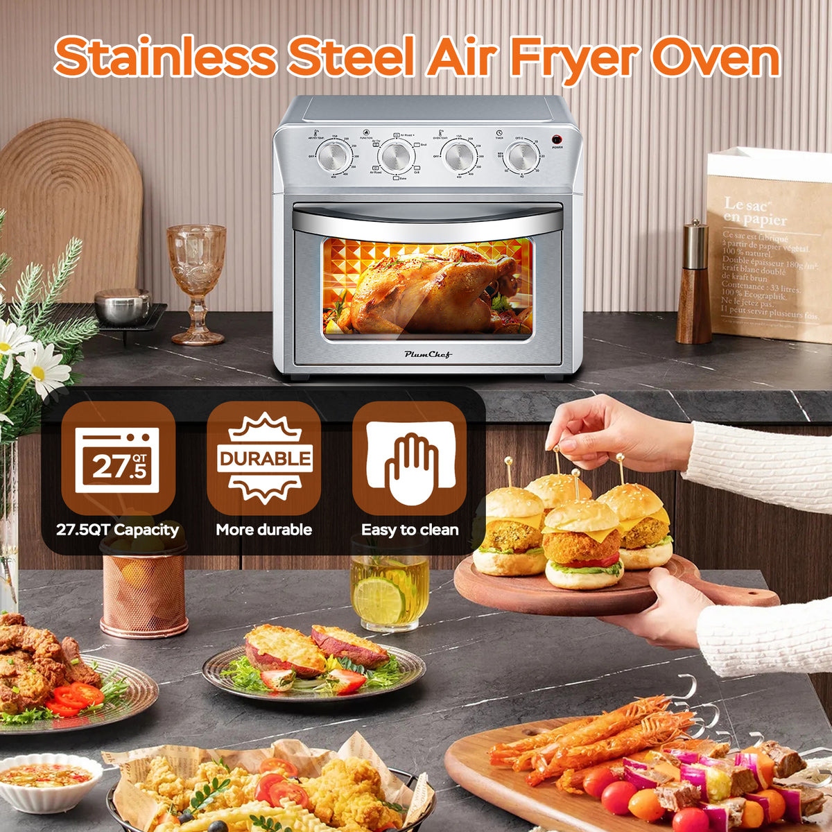 Plum Chef Air Fryer Oven 27.5QT - 6-in-1 Countertop Oven
