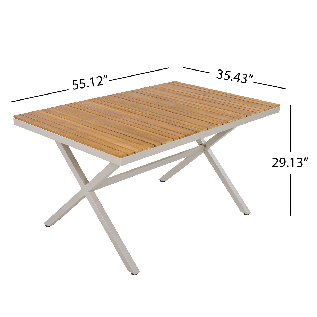 Outdoor 5-Piece Dining Set - Rectangular Teak Wood Table + 4 Wicker Chairs with Cushions