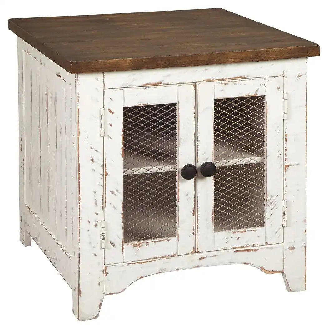Wystfield - Rectangular End Table - 2 Doors - White / Brown - Best Buy Furniture