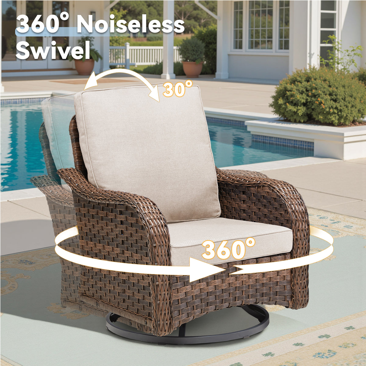 Patio Wicker Rocking Swivel Glider Rocker Chair Set of 2 for Porch