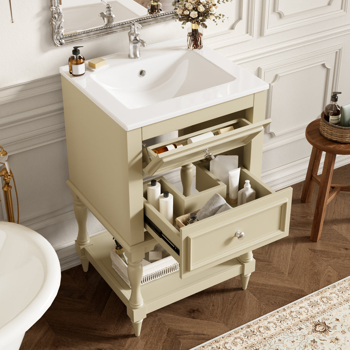 20'' Bathroom Vanity with Ceramic Sink and Storage Cabinet