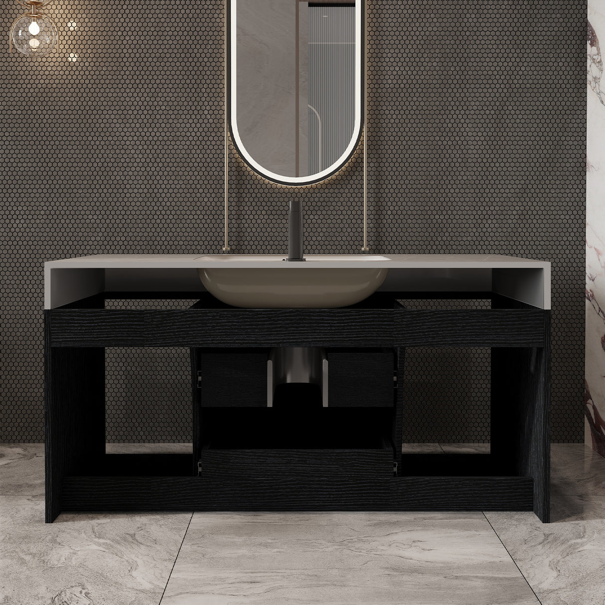 39.4 Inches Single Contemporary Floating Bathroom Vanity