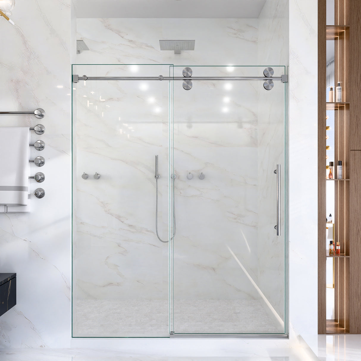 56-60"W x 72"H Frameless Sliding Shower Door – Clear Tempered Glass