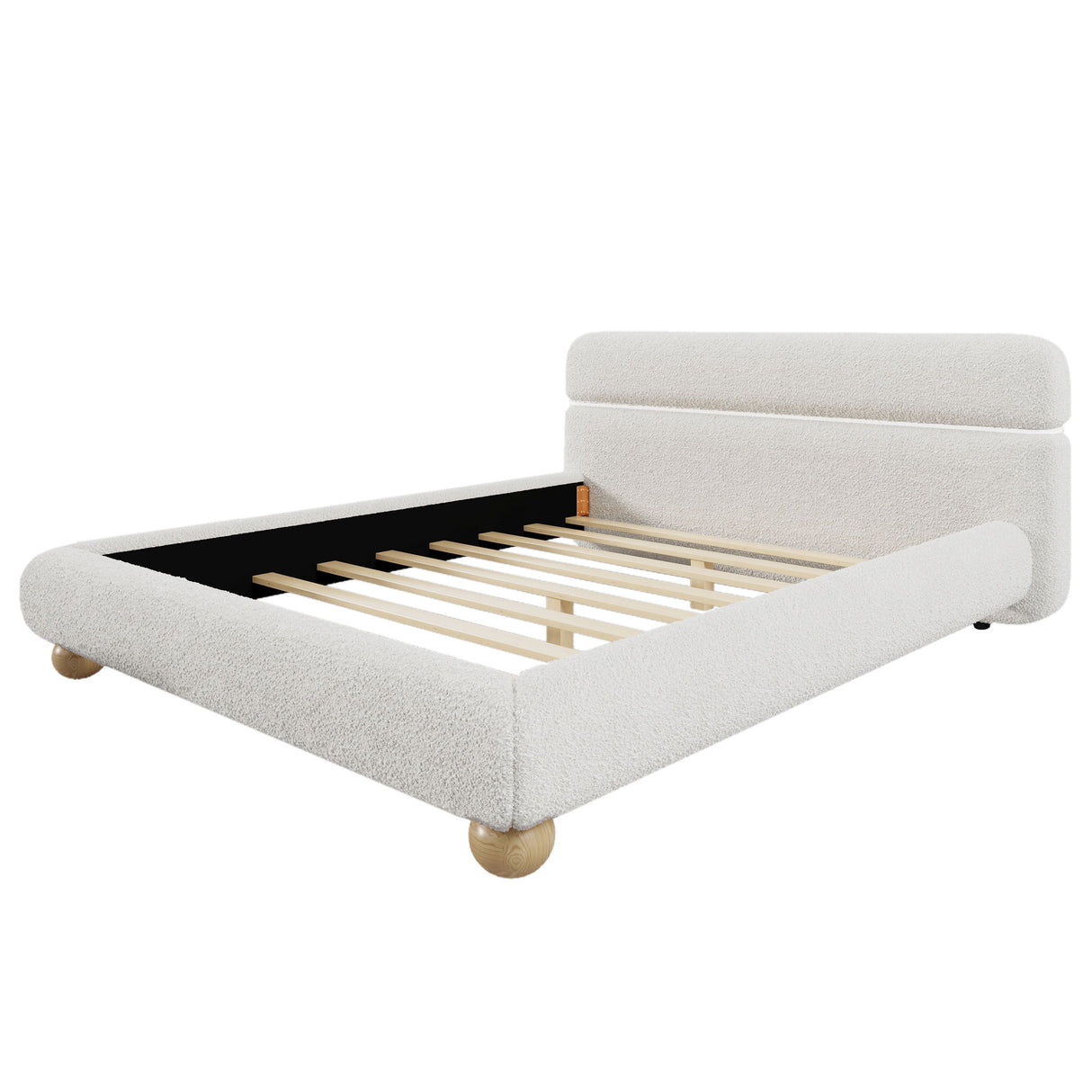 Queen Size Low Profile Upholstered Bed - White