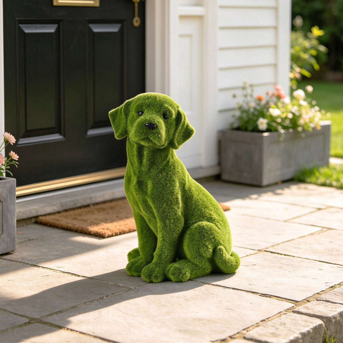 Flocked Dog Garden Statue with Weather Resistance - Green
