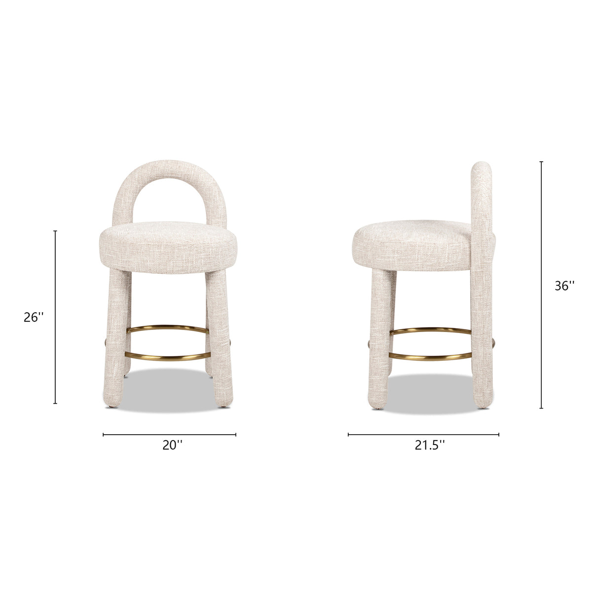 Penny 26.5" Round Arched Upholstered Counter Stool, Set of 2
