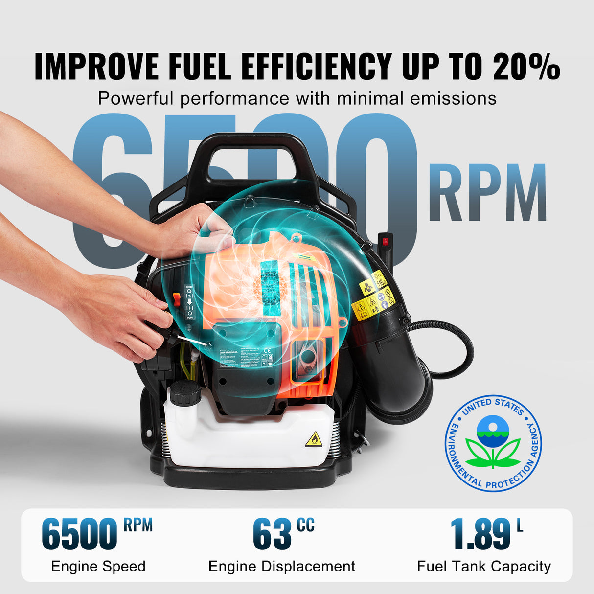 Backpack Leaf Blower 62CC 2-Cycle Gas Leaf Blower 1110CFM Air Volume