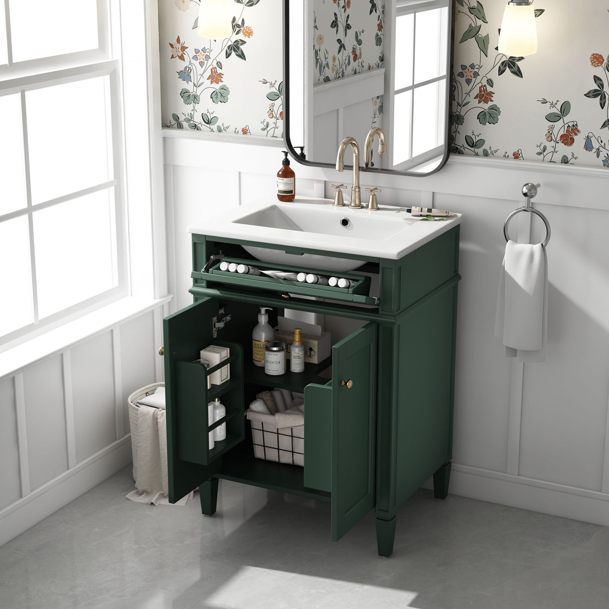 Bathroom Vanity With 2 Doors And Tip Out Drawer, Soft Closing Hinges