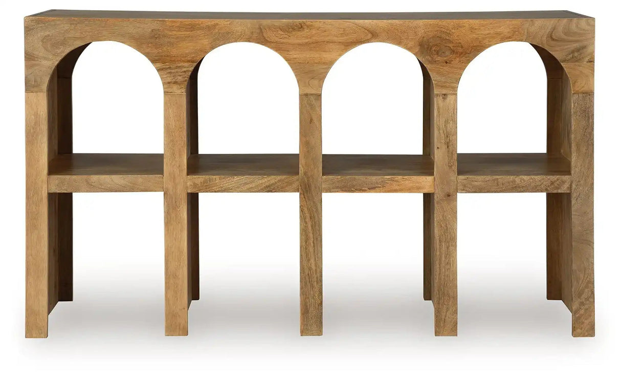 Luzmanacy - Console Sofa Table - Natural Brown - Best Buy Furniture