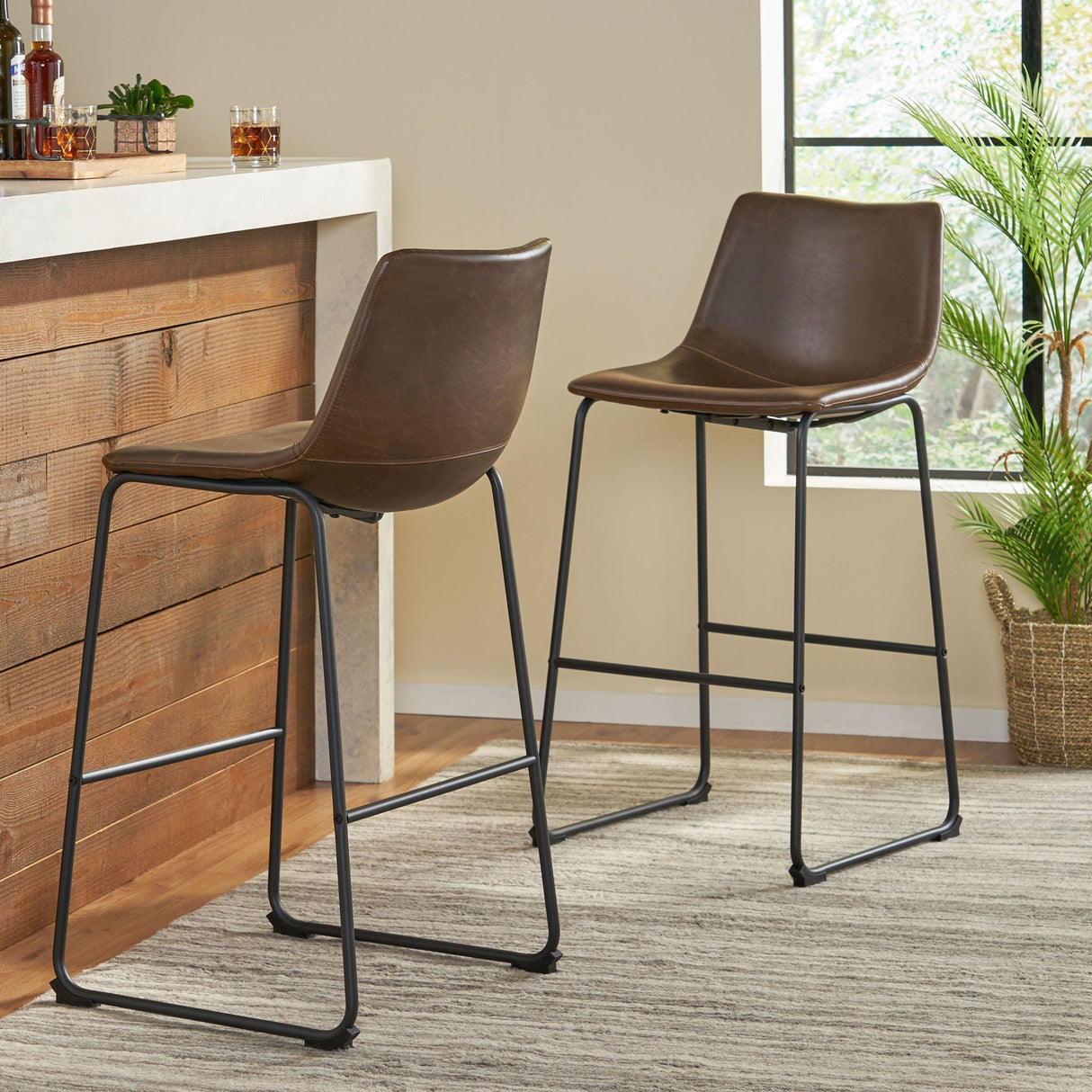 Barstool With Upholstery And Foot Rail - Vintage Brown - Best Buy Furniture
