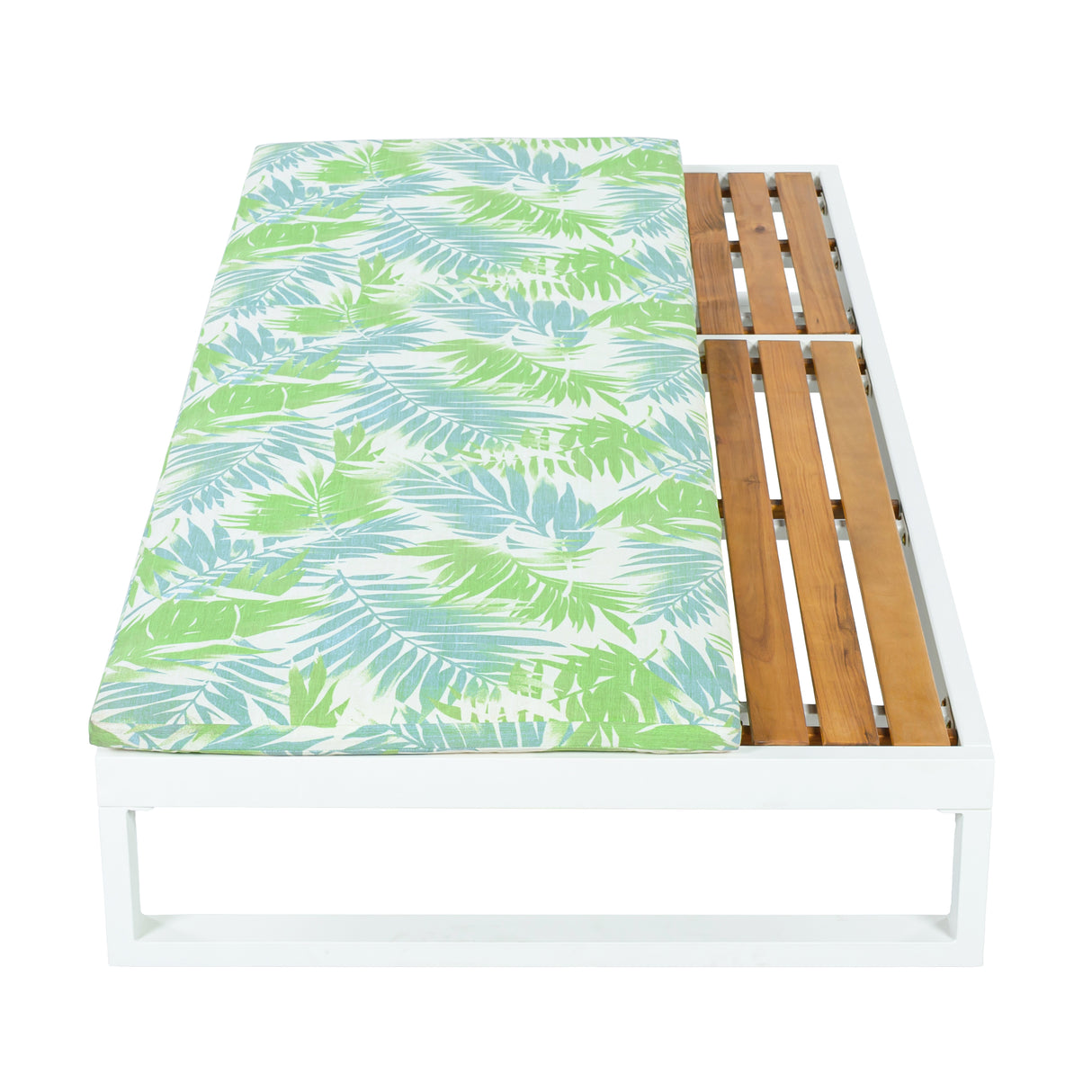 White Iron & Teak Finish Chaise Lounge Set