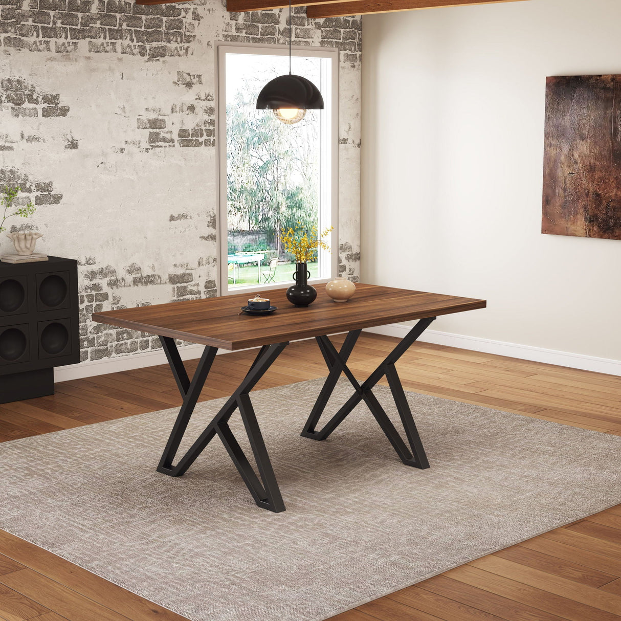 Industrial Style Indoor Dining Table With Metal Legs - Walnut / Black - Best Buy Furniture