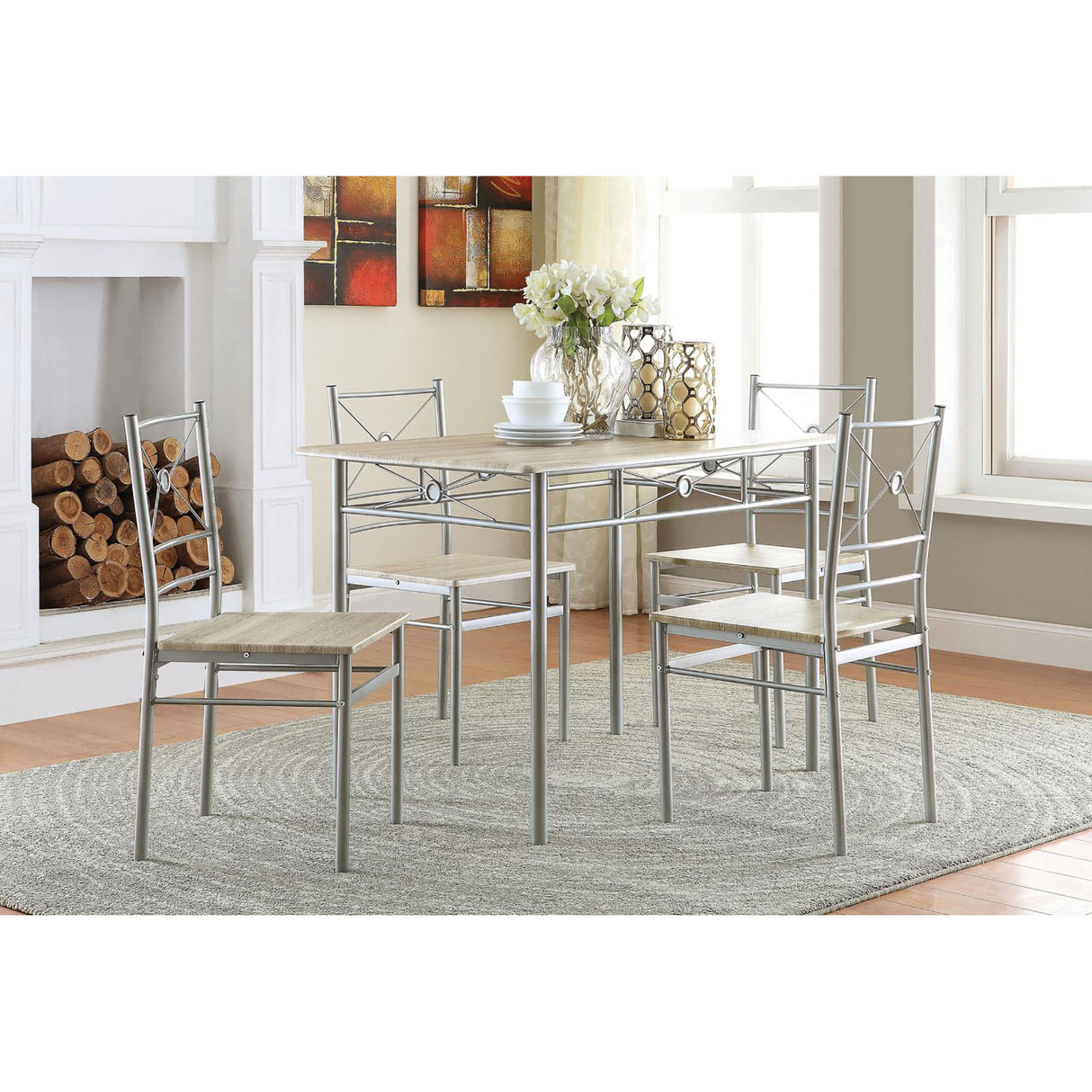 5 Piece Rectangle Dining Set With Tubing Base
