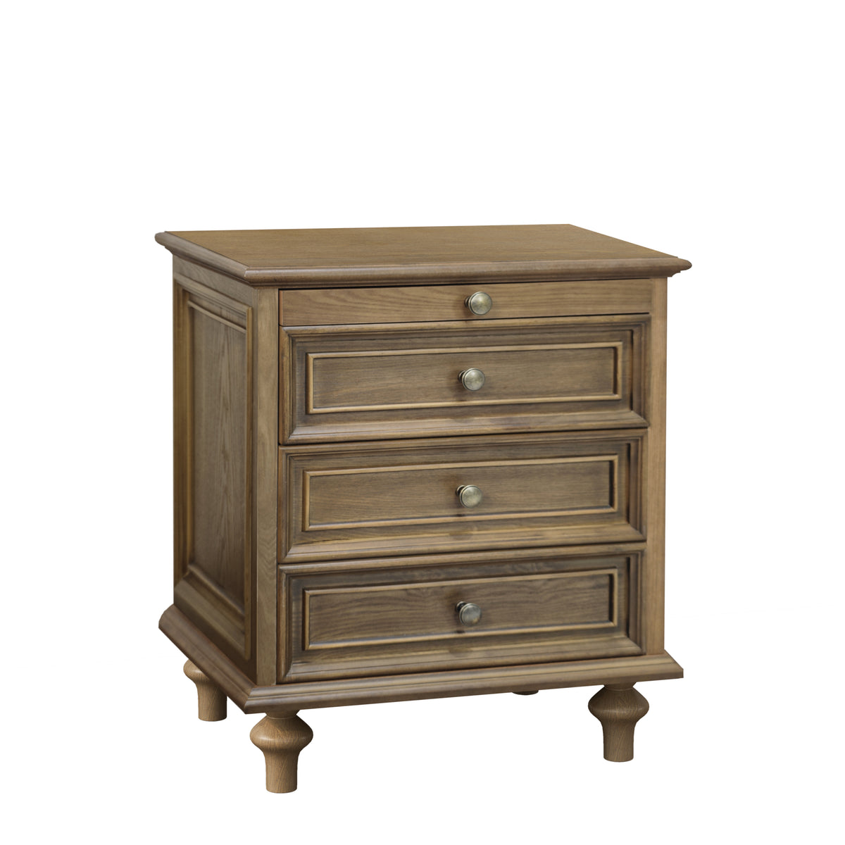 Farmhouse Nightstand with 4 Drawers and Hidden Pull-Out Shelf, Light Brown