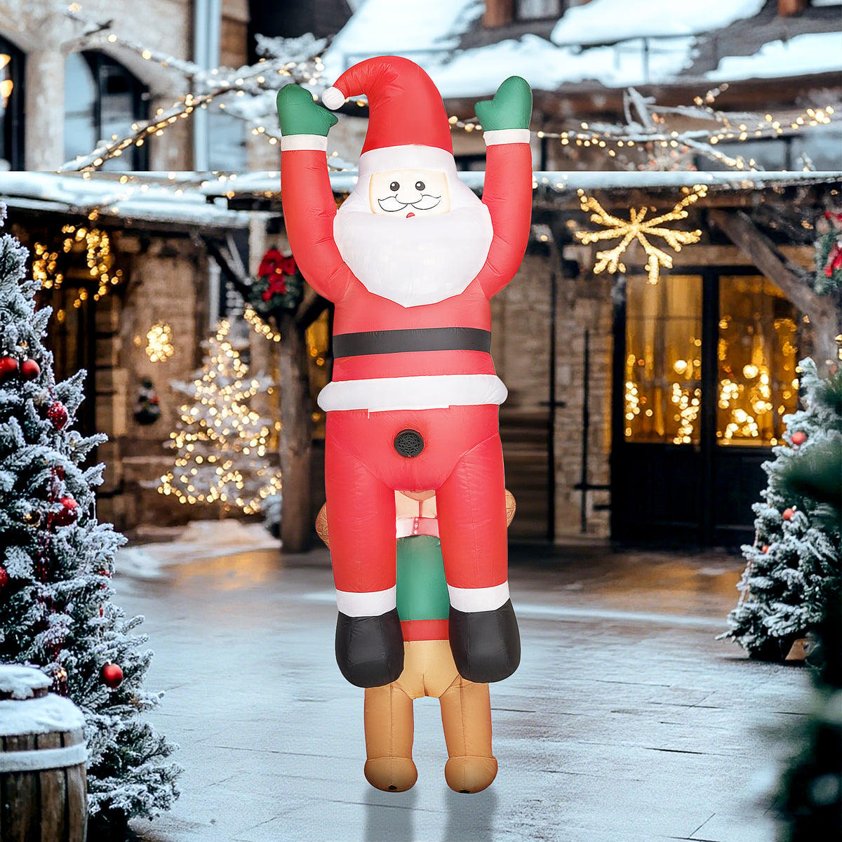 Outsunny 7FT Hanging Christmas Inflatable Santa with Dog
