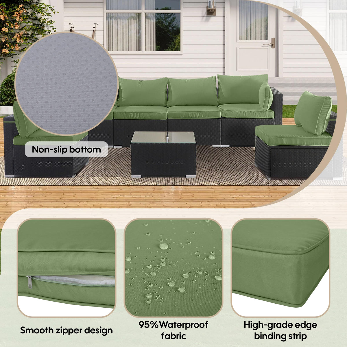14-Pack Cushion Slipcovers Set for Wicker Rattan Sectional Sofa