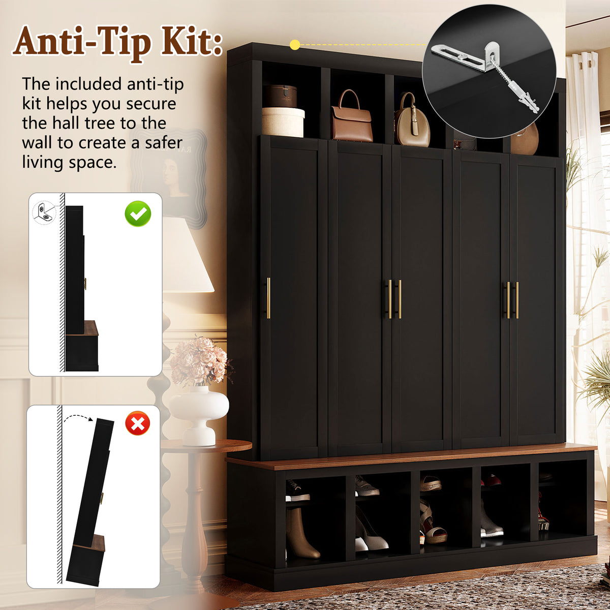U-Can Farmhouse Entryway Storage Cabinet Coat Closet