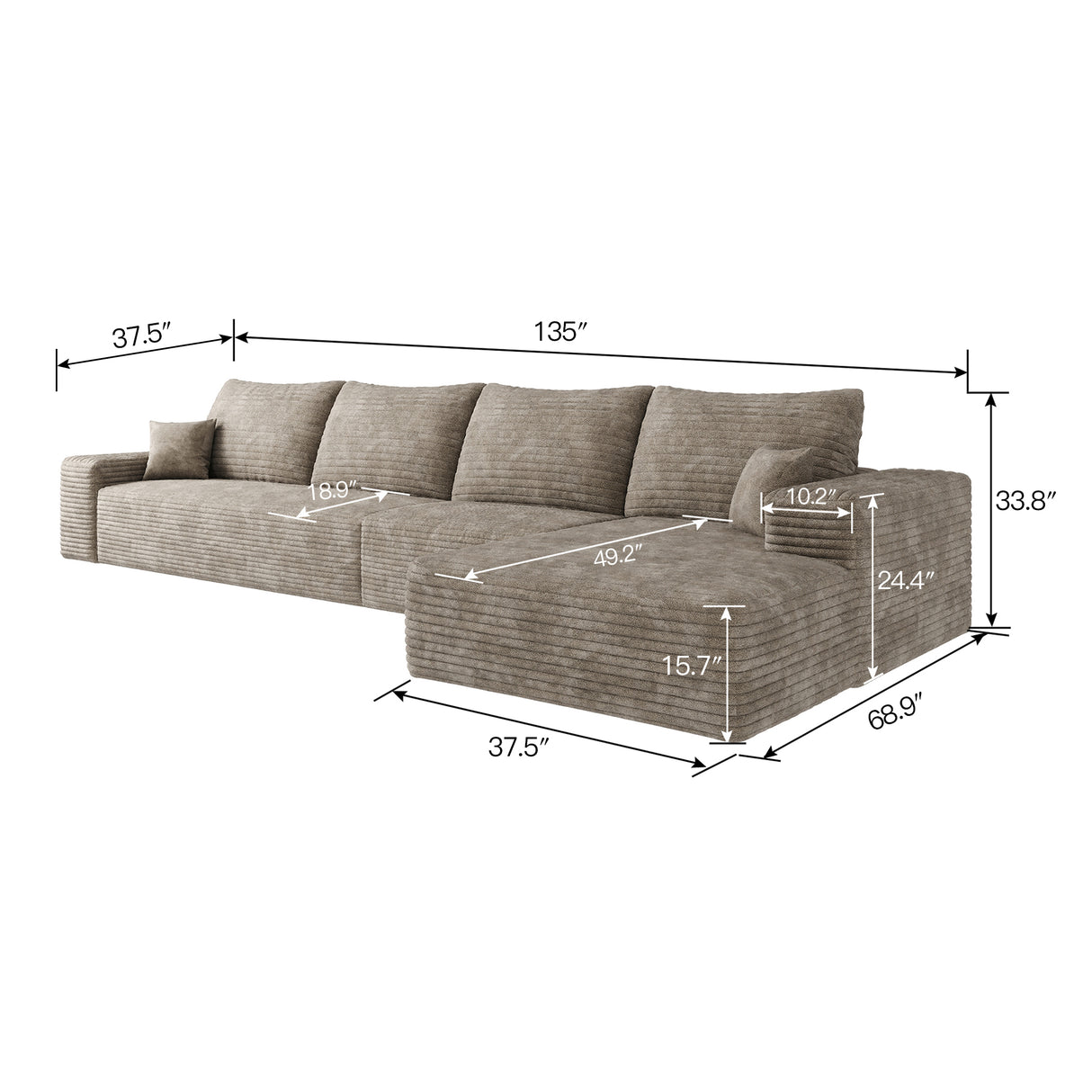 134" Cloud Sectional Couch with L-Shape Chaise