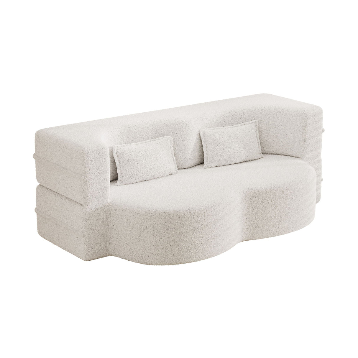 Modern Floor Sofa With 2 Pillows Convertible Teddy Fabric Foam Filled Bed