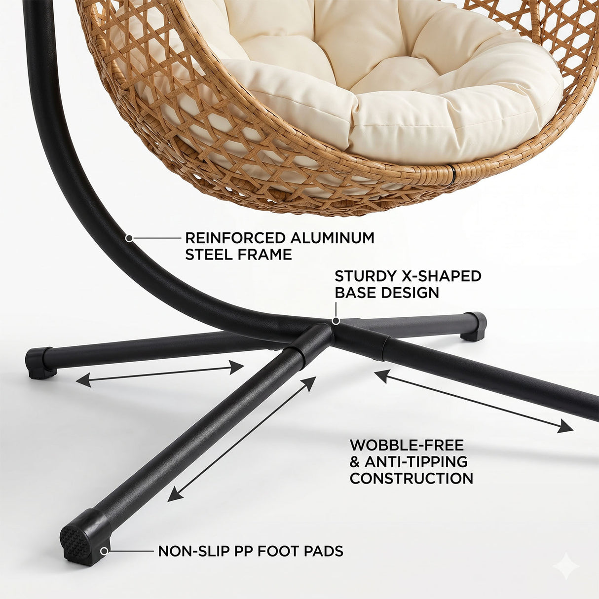 Folding PE Rattan Hanging Egg Chair with Stand