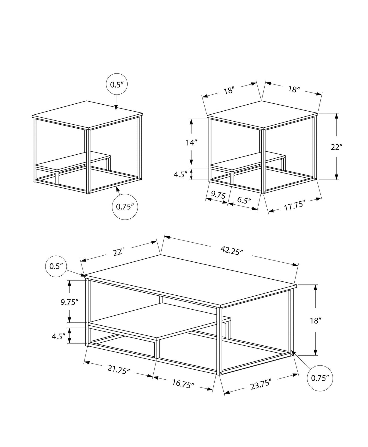 Table Set, Coffee, End, Side, Accent, Living Room, Contemporary & Modern (Set of 3) - Best Buy Furniture