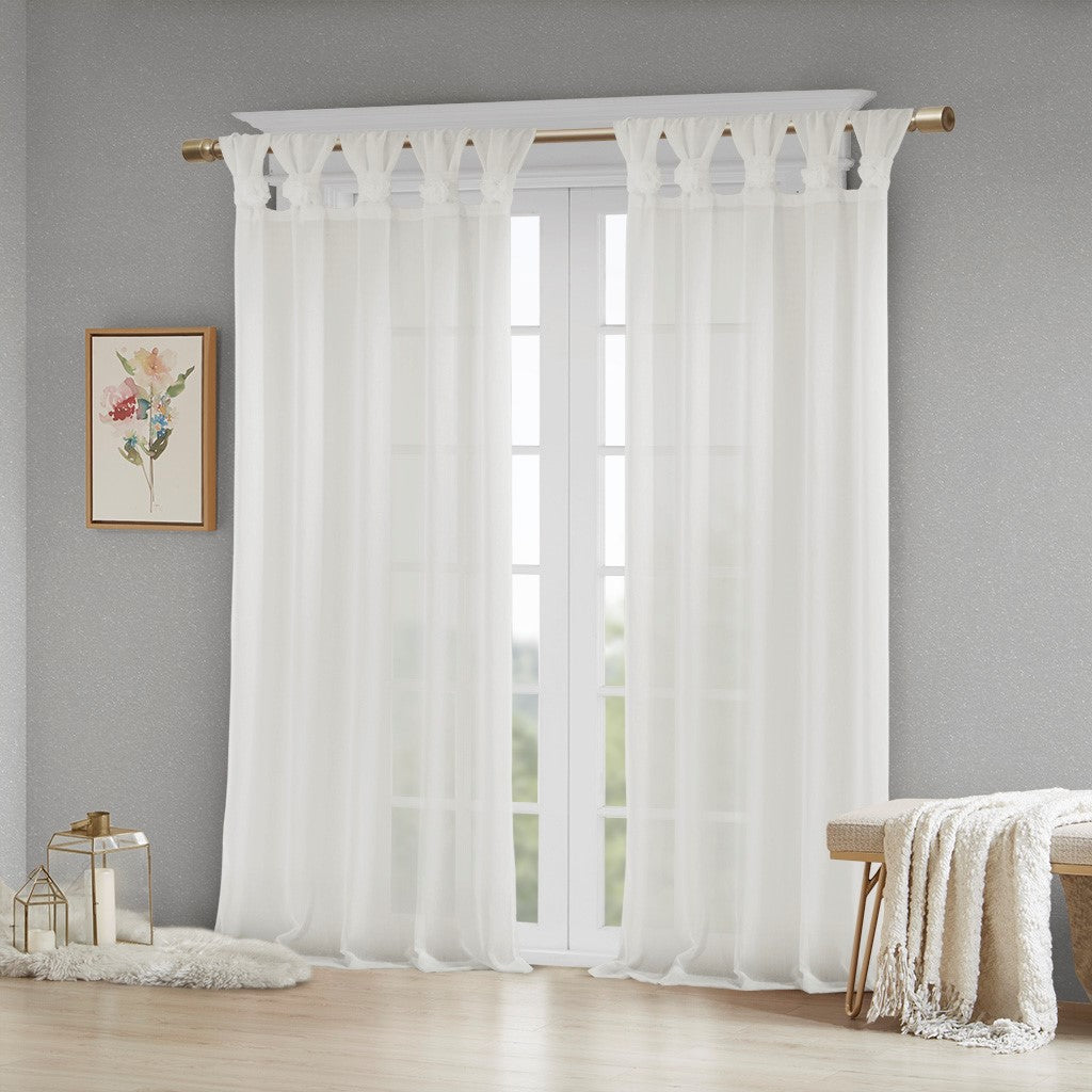 Floral Embroidered Cuff Tab Top Solid Curtain Panel