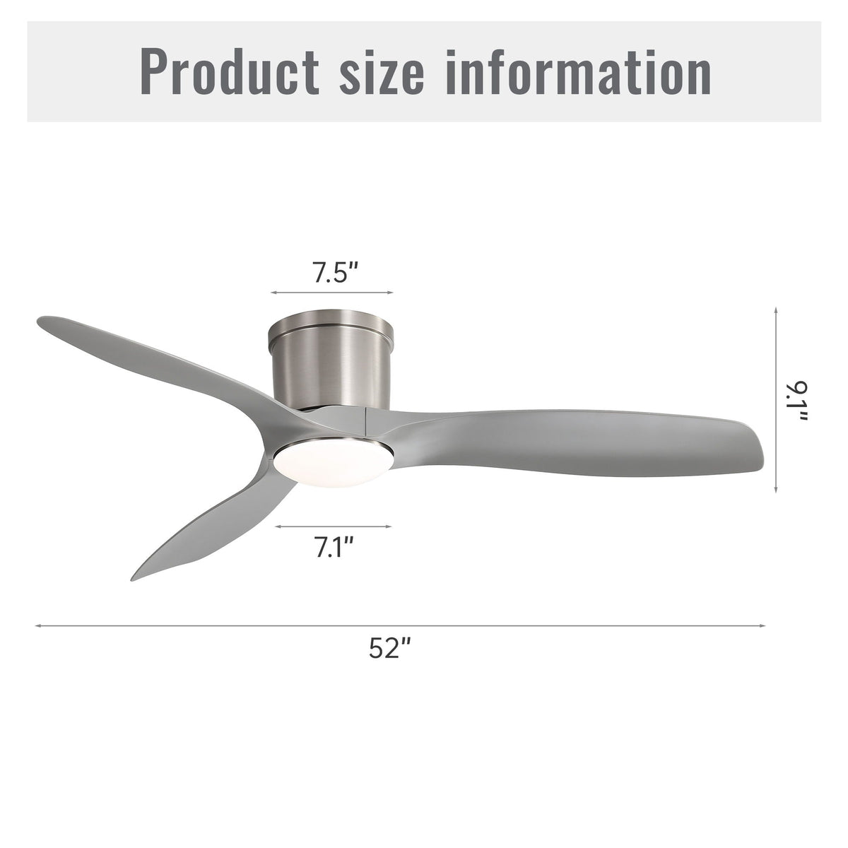 Flush Mount Ceiling Fan With Dimmable LED Light and Reversible DC Motor - view 4