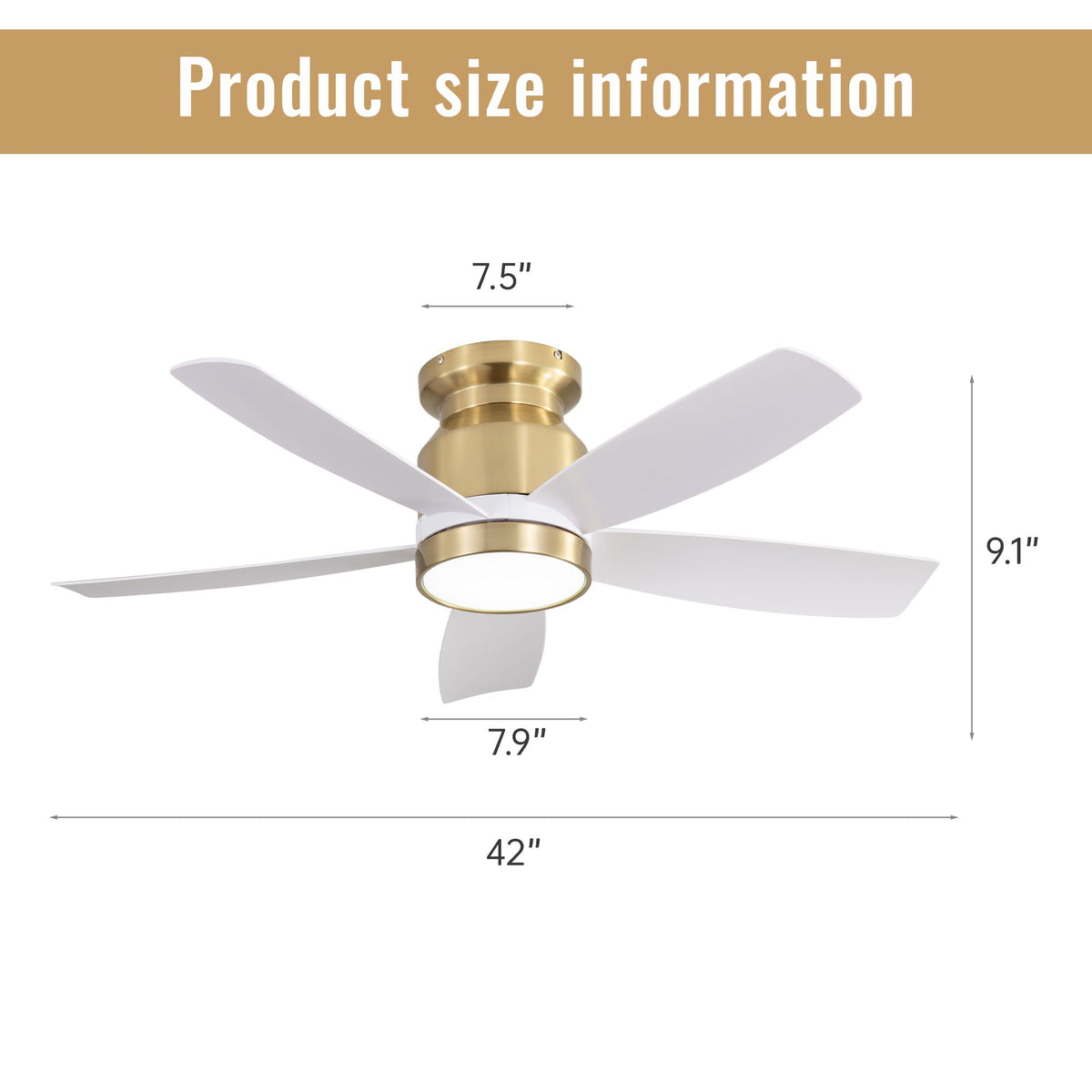 Flush Mount Ceiling Fan with LED Light and Remote Control - view 2