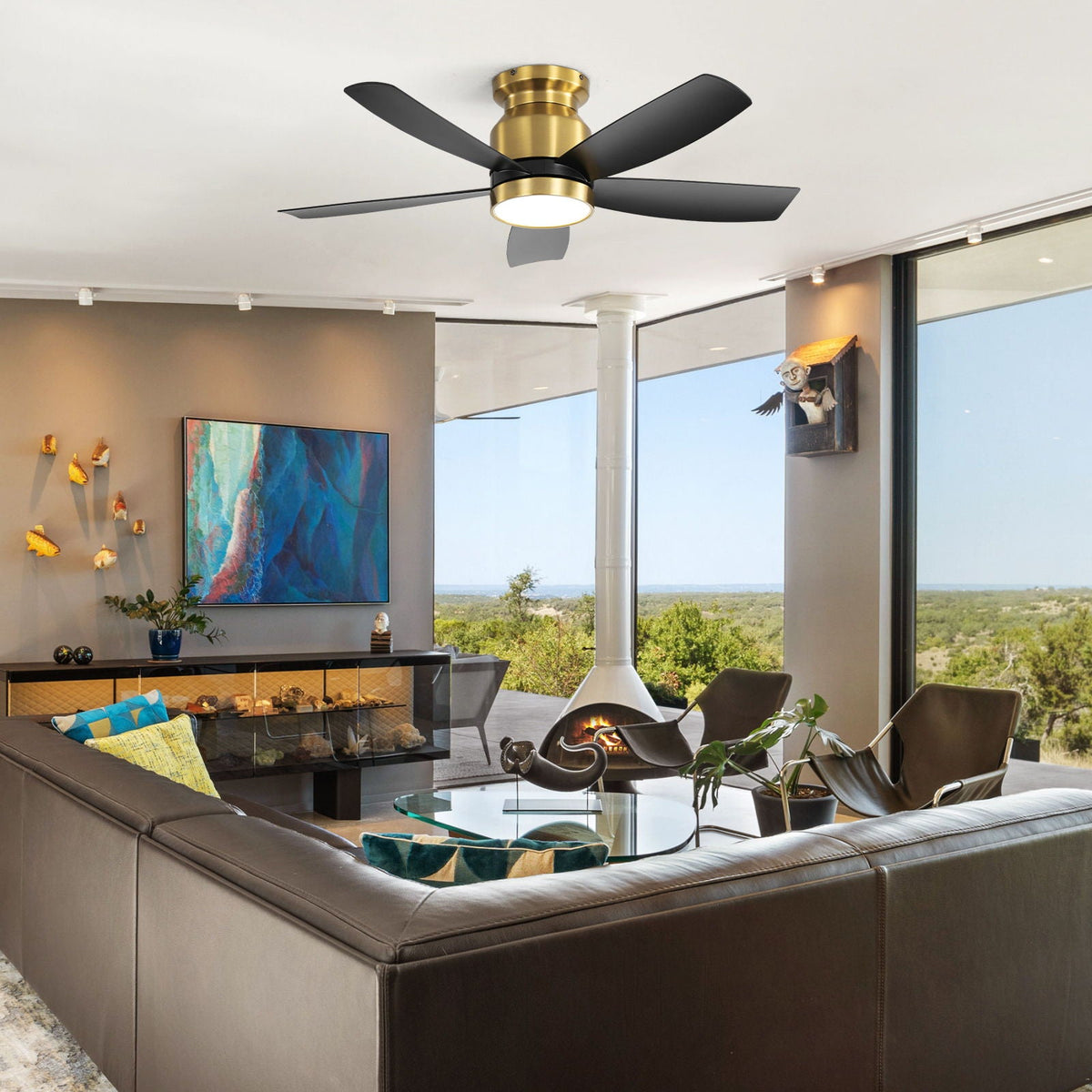 Flush Mount Ceiling Fan with LED Light and Remote Control - view 5