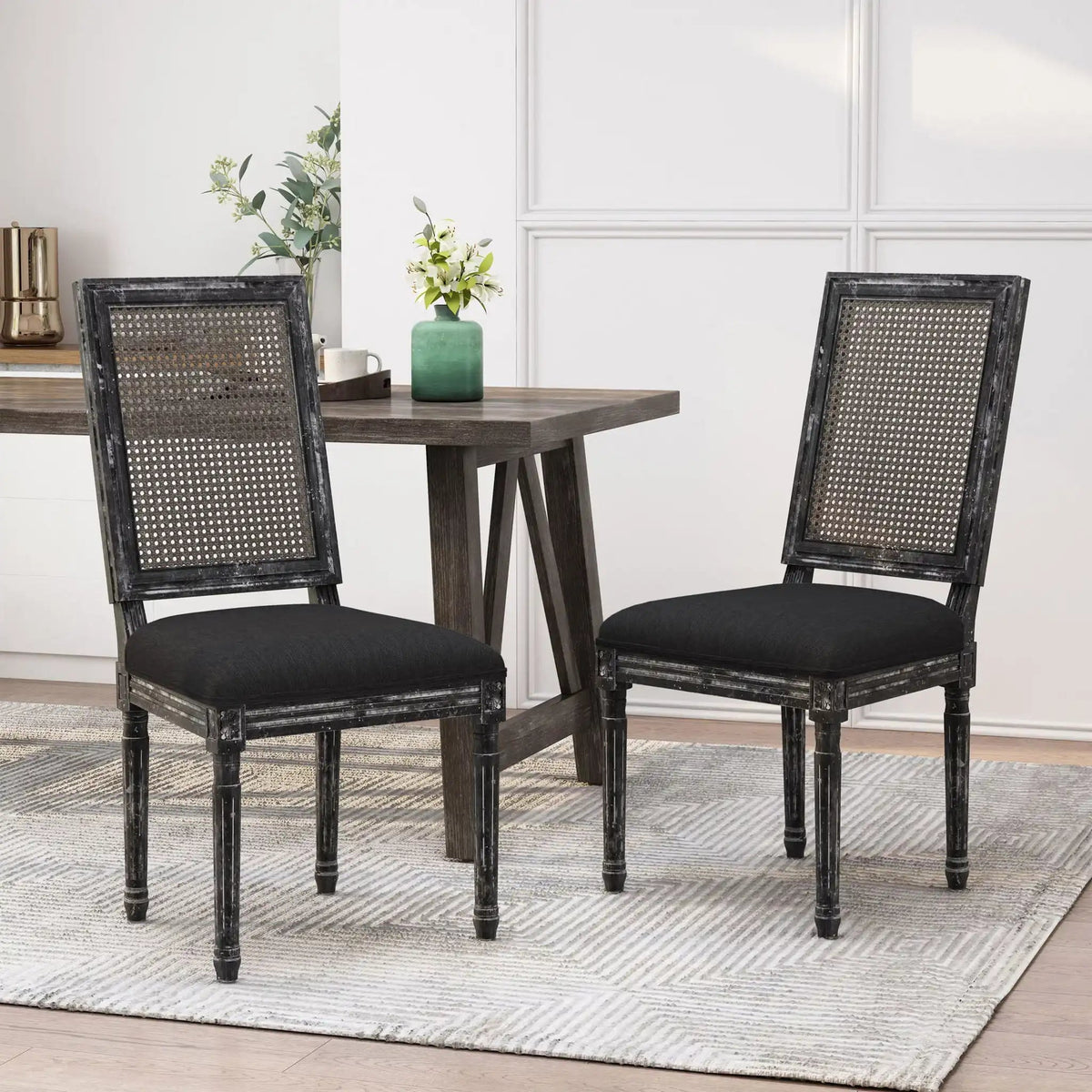 French Country Dining Chair With Rectangular Cane Backrest And Smooth Upholstered Seating - Best Buy Furniture