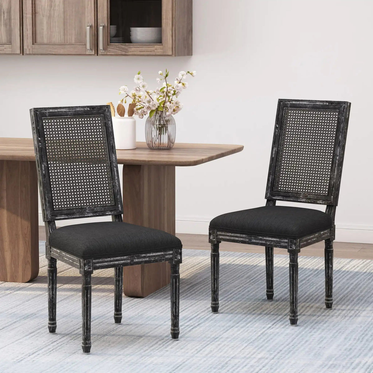 French Country Dining Chair With Rectangular Cane Backrest And Smooth Upholstered Seating - Best Buy Furniture
