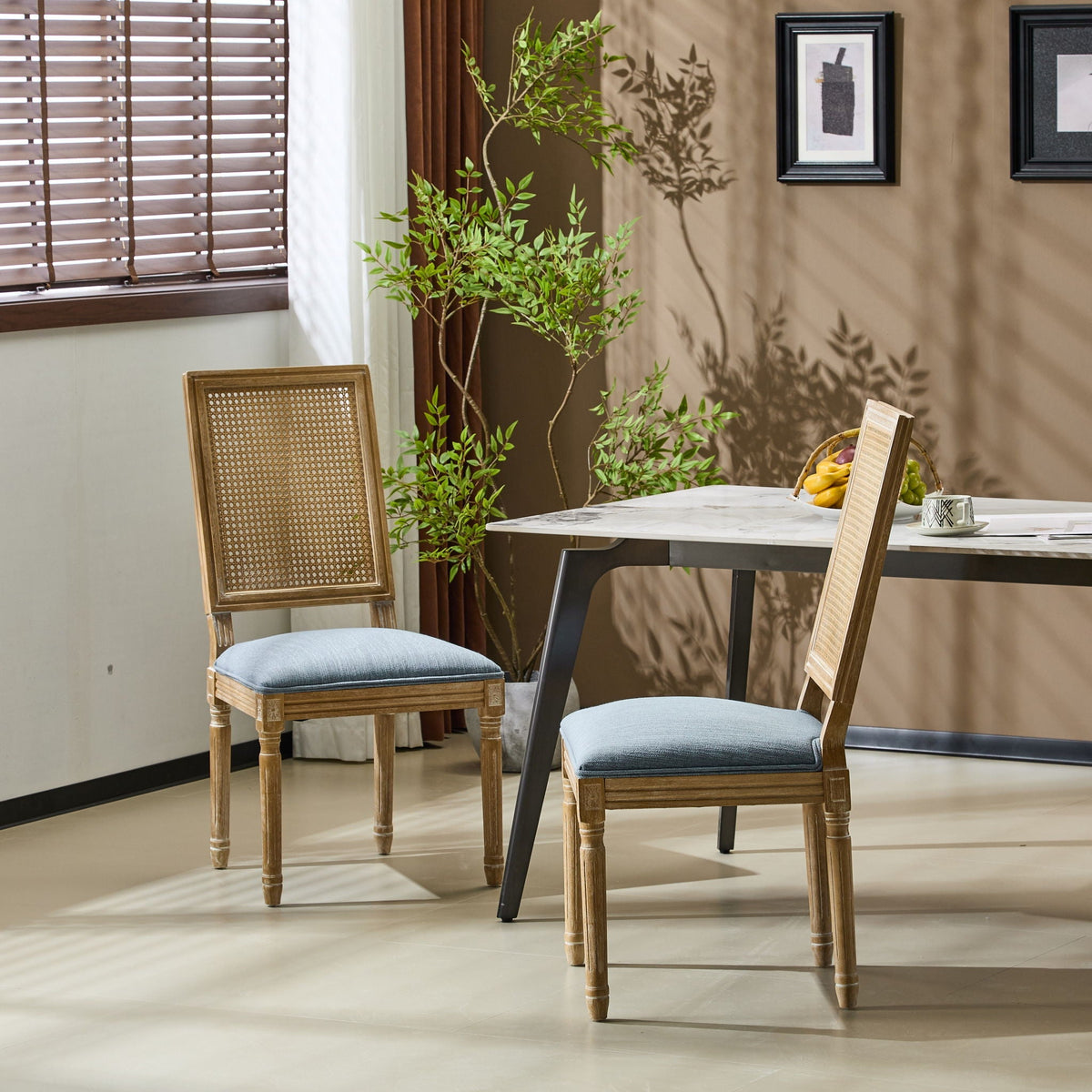 French Country Dining Chair With Rectangular Cane Backrest And Smooth Upholstered Seating - Best Buy Furniture