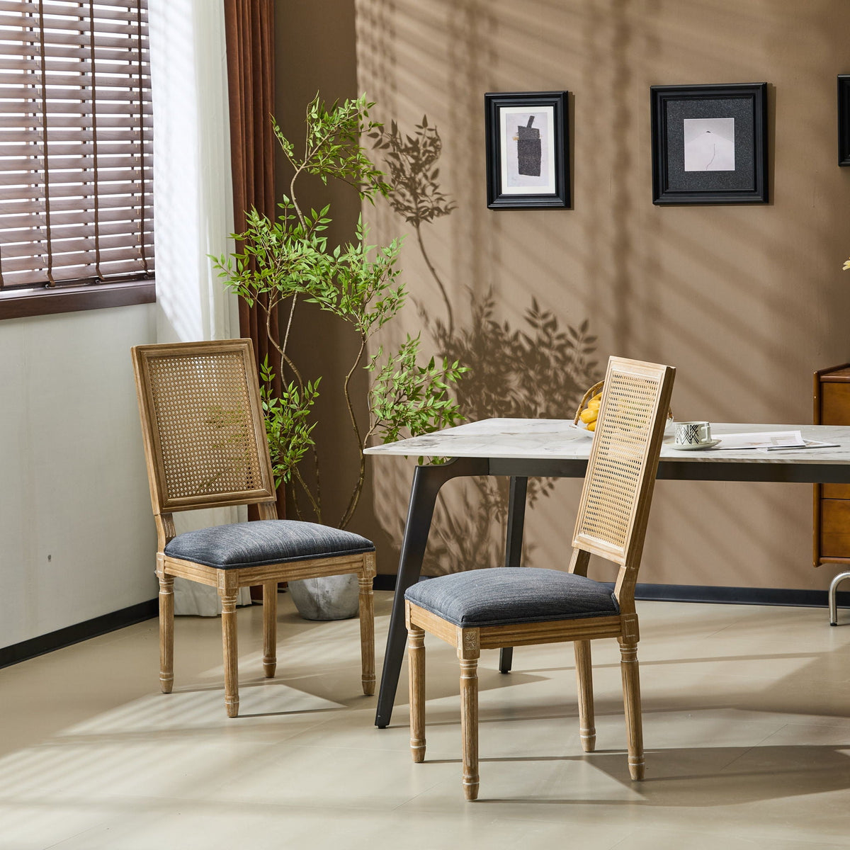 French Country Dining Chair With Rectangular Cane Backrest And Smooth Upholstered Seating - Best Buy Furniture