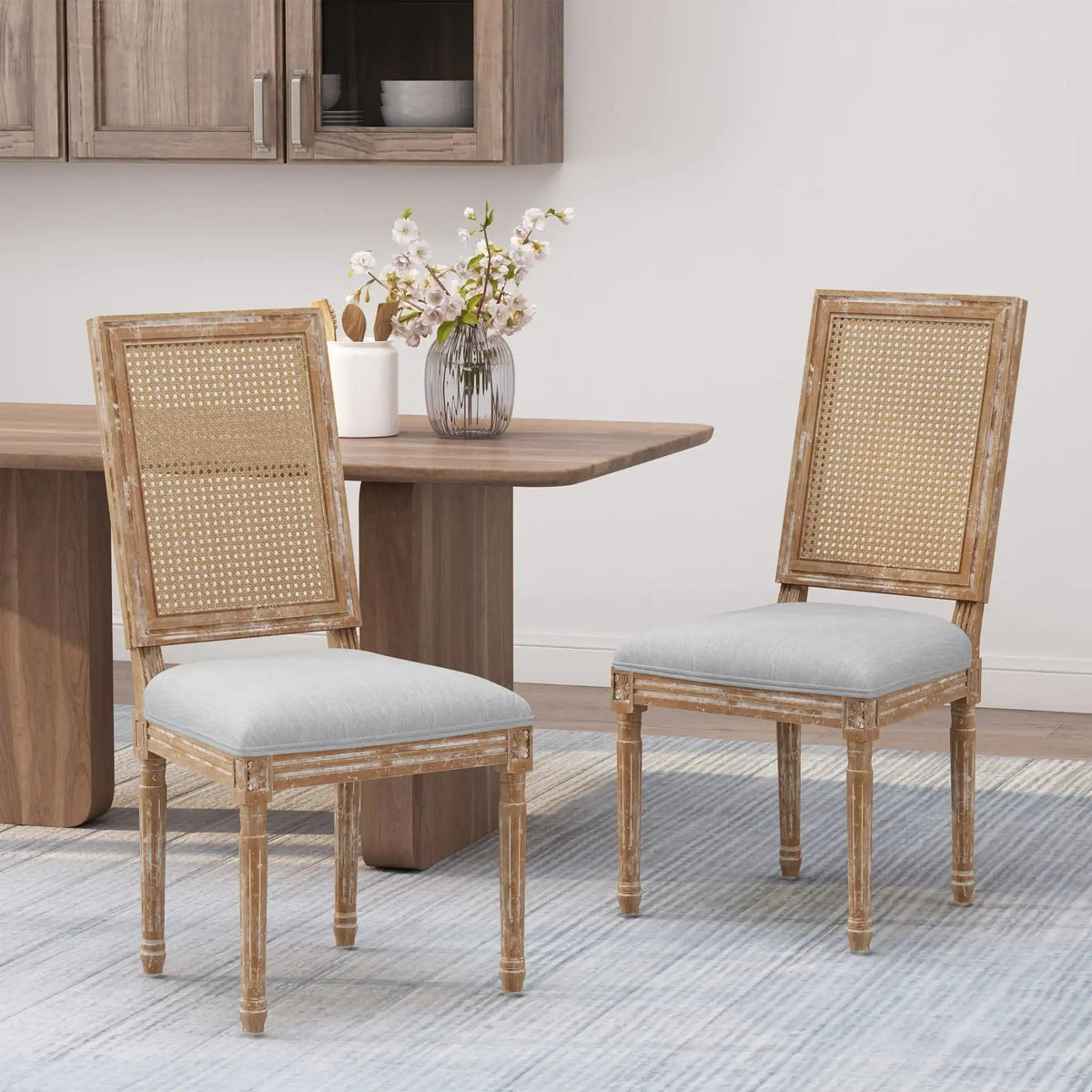 French Country Dining Chair With Rectangular Cane Backrest And Smooth Upholstered Seating - Best Buy Furniture