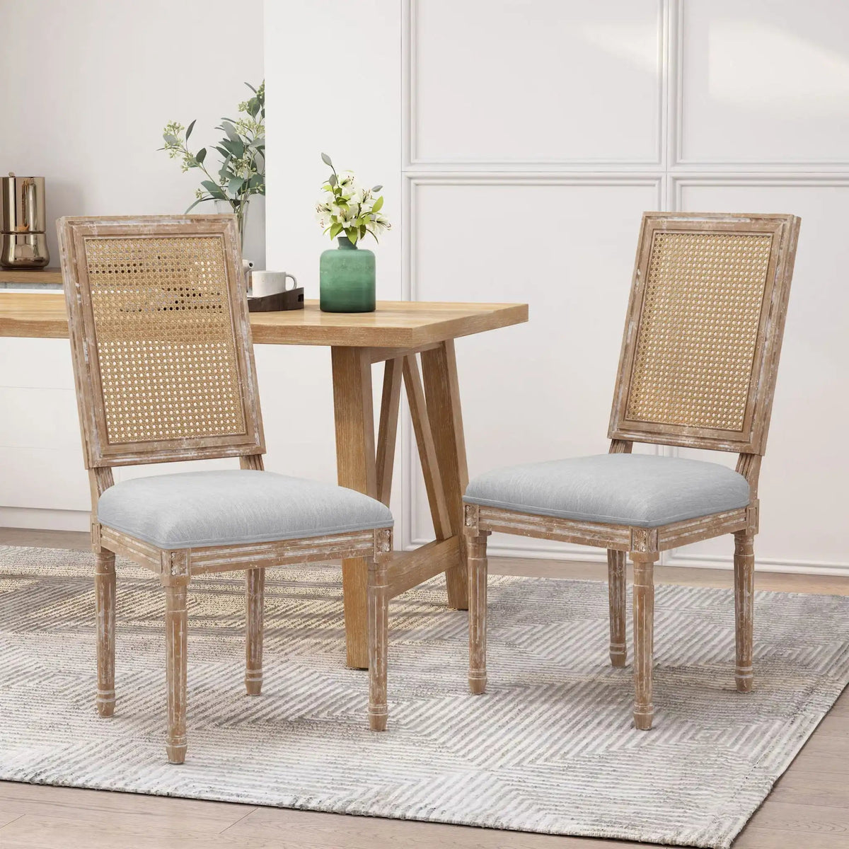 French Country Dining Chair With Rectangular Cane Backrest And Smooth Upholstered Seating - Best Buy Furniture