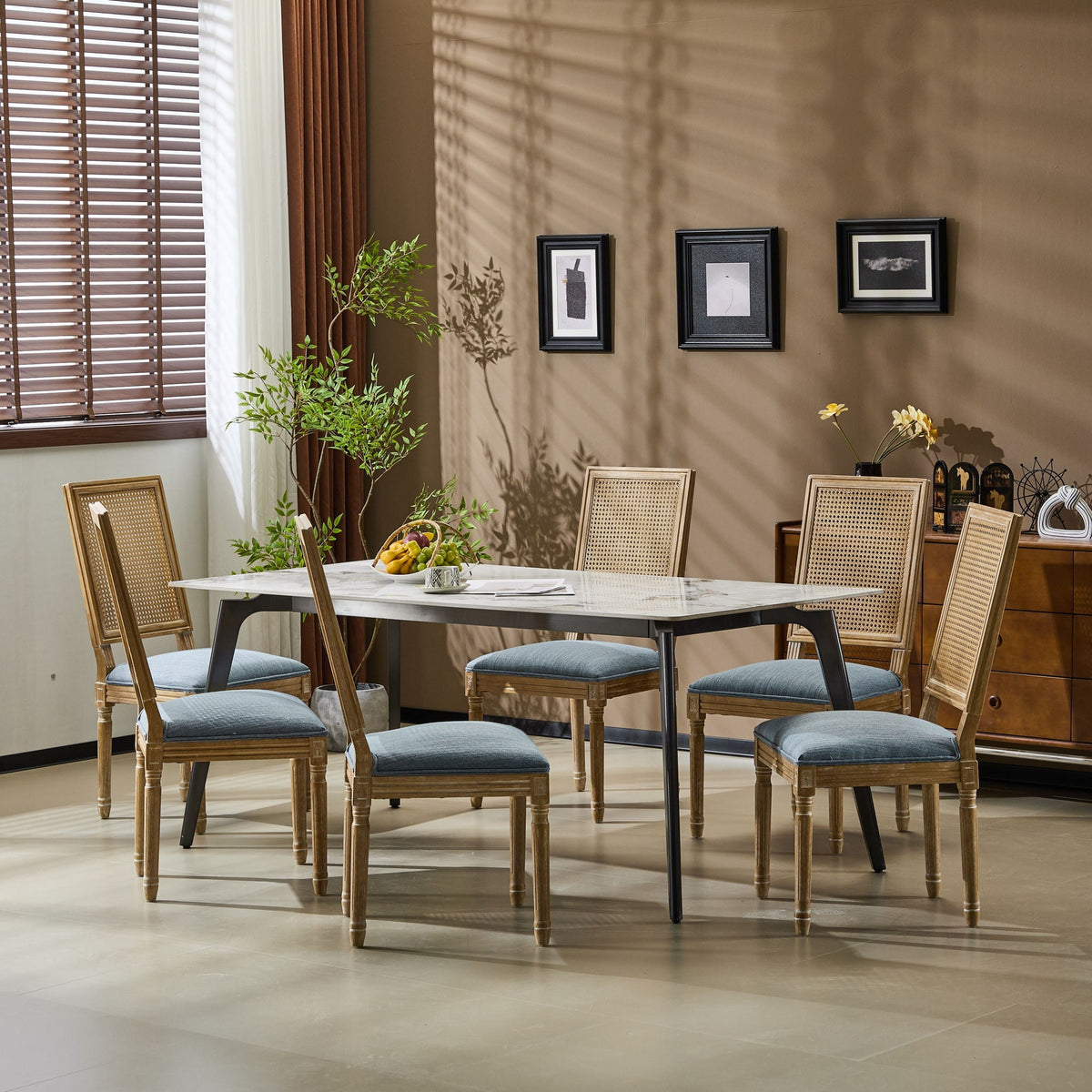 French Country Dining Chair With Rectangular Cane Backrest And Smooth Upholstered Seating - Best Buy Furniture