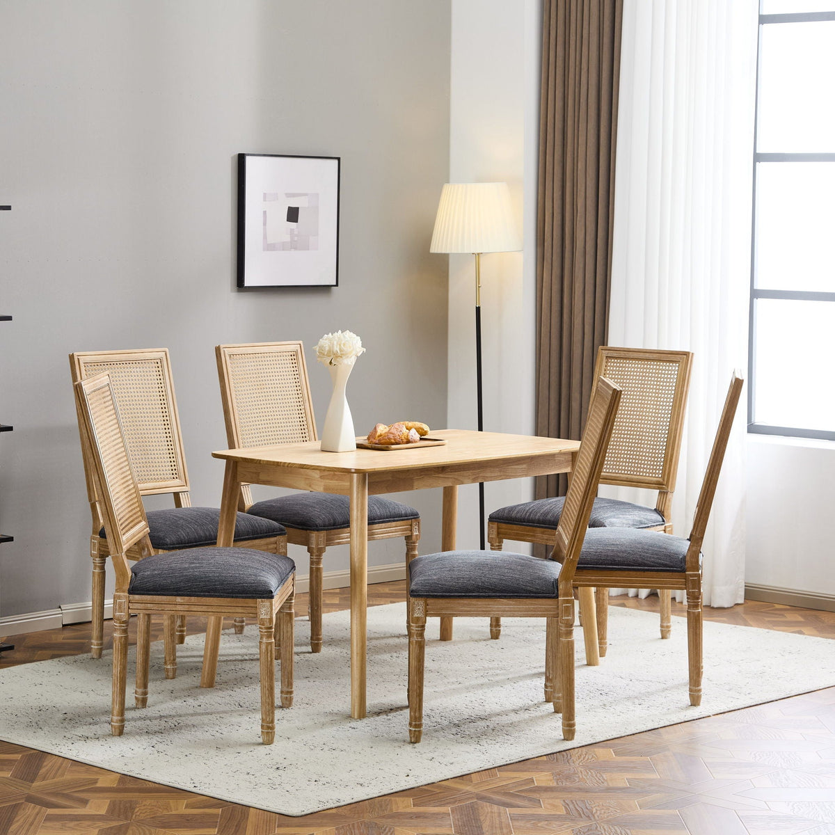 French Country Dining Chair With Rectangular Cane Backrest And Smooth Upholstered Seating - Best Buy Furniture