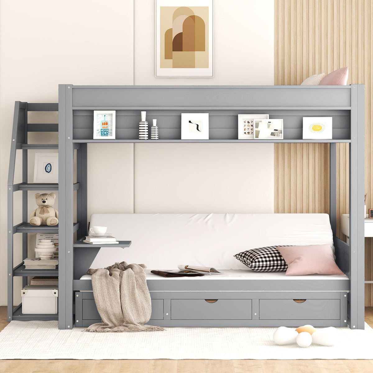 Full Size Convertible Wood Bunk Bed with Storage Staircase - view 3