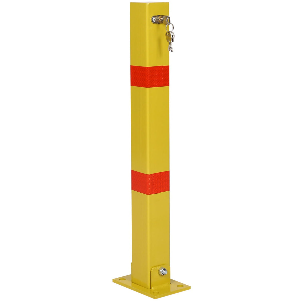 G&H Square Parking Bollard Pole Barrier with Lock in Yellow