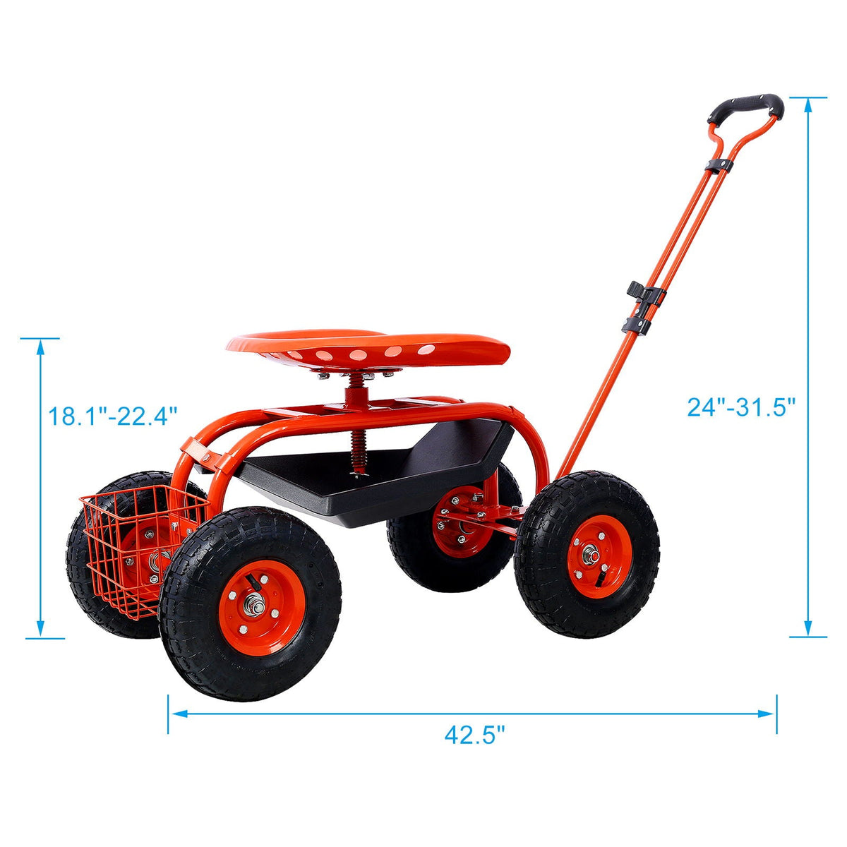 G&H Rolling Garden Scooter Cart with 360° Swivel Seat and Tool Tray - view 2