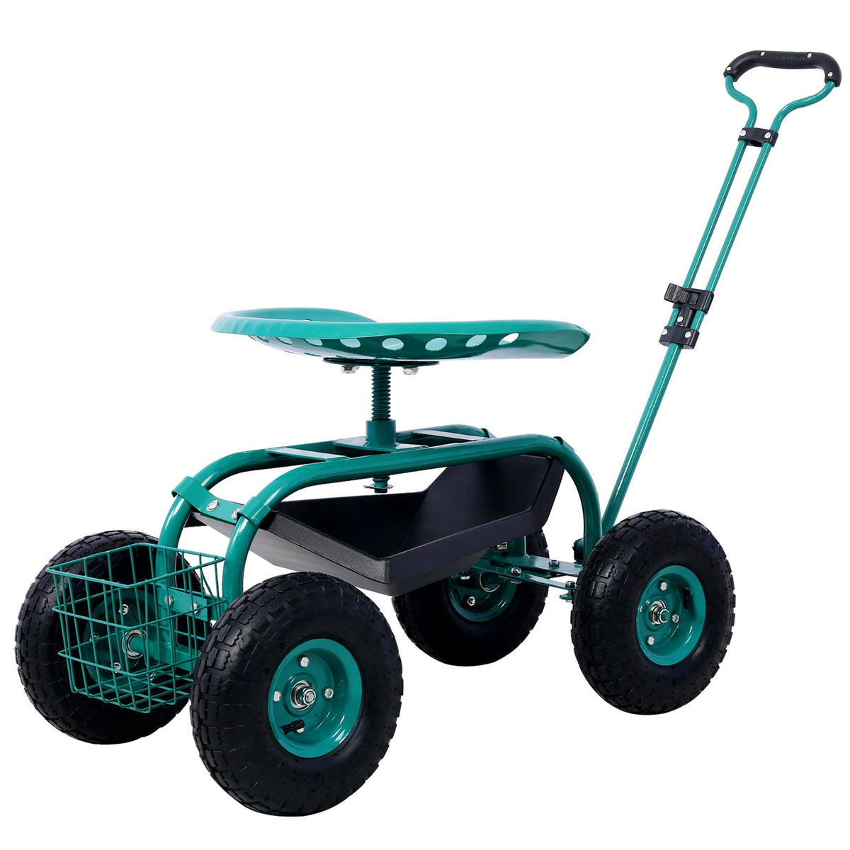 G&H Rolling Garden Scooter Cart with 360° Swivel Seat and Tool Tray in Dark Green