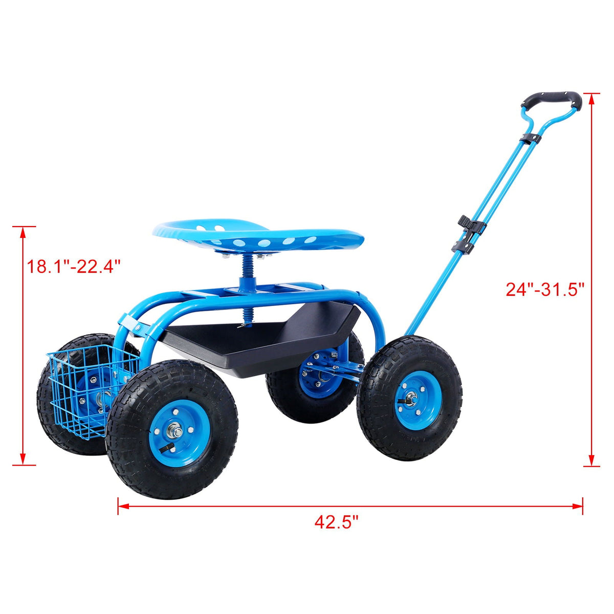 G&H Rolling Garden Scooter Cart Seat with 360 Swivel and Tool Tray - view 9