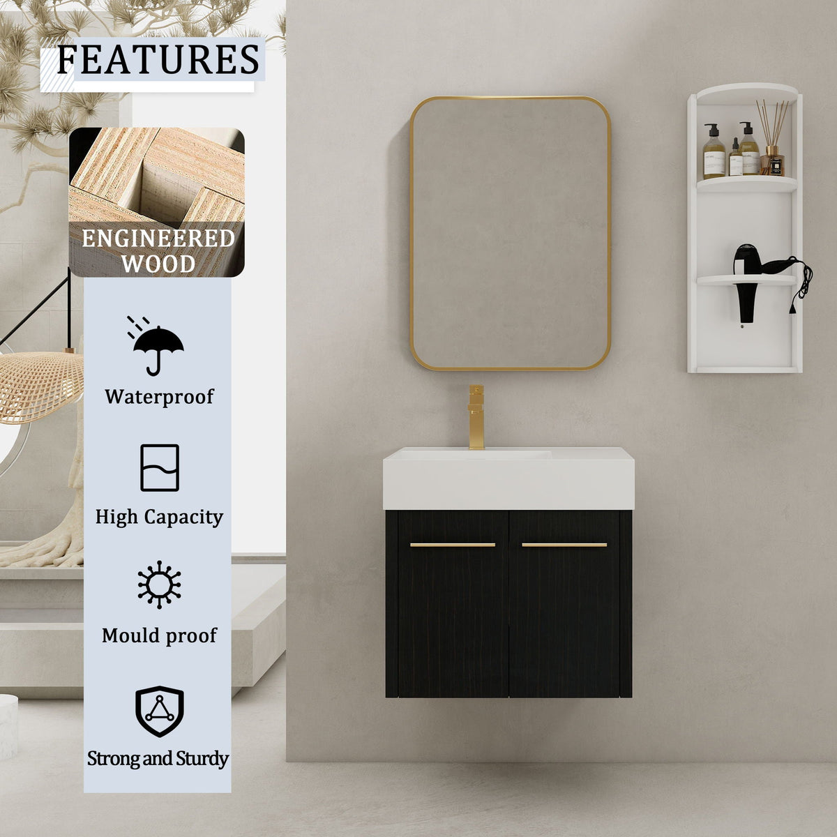 G-lemon Modern Wall Mounted Bathroom Vanity with Resin Sink - view 8