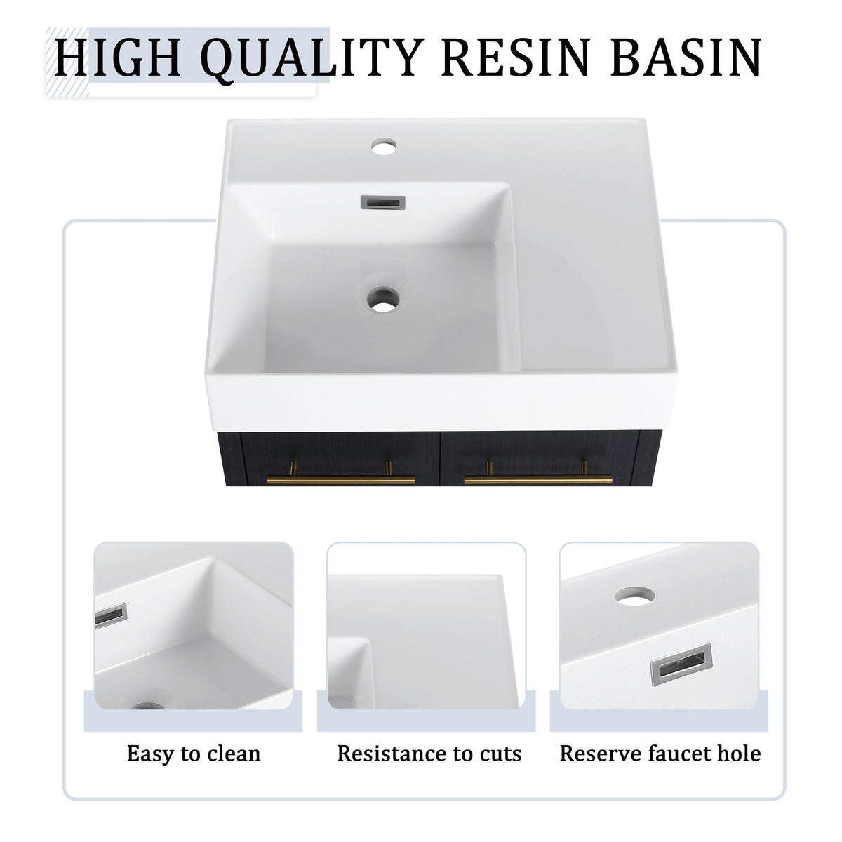 G-lemon Modern Wall Mounted Bathroom Vanity with Resin Sink - view 5