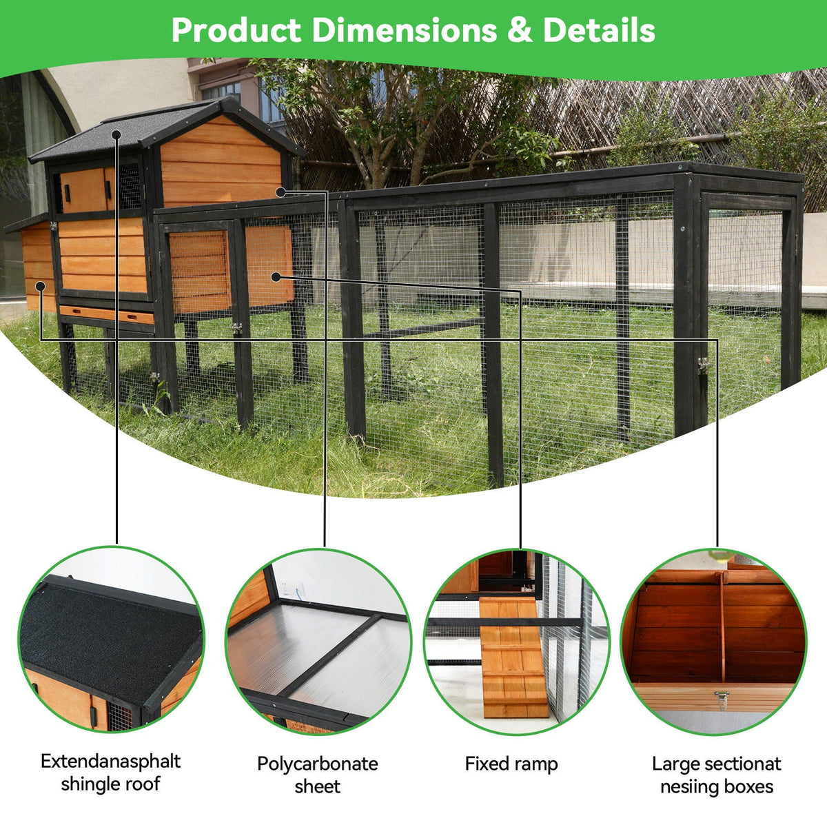 GARDEN STORY Chicken Coop With Run and Nesting Box - view 3