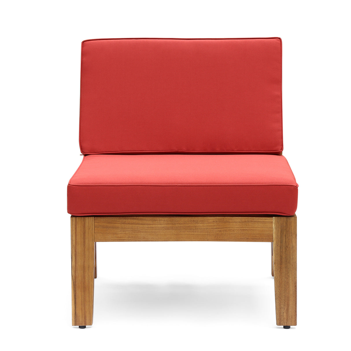 Grenada 5 Seater Acacia Wood Sectional Armless Sofa Set, Teak + Red
