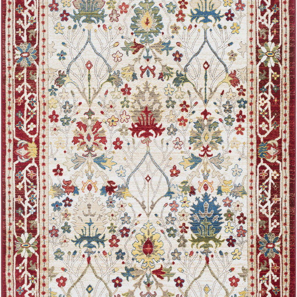 Neola White/Red Damask Area Rug