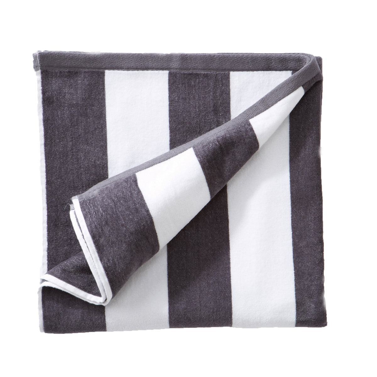 Great Bay Home Cotton Velour Cabana Stripe Beach Towel in Charcoal Grey - view 3