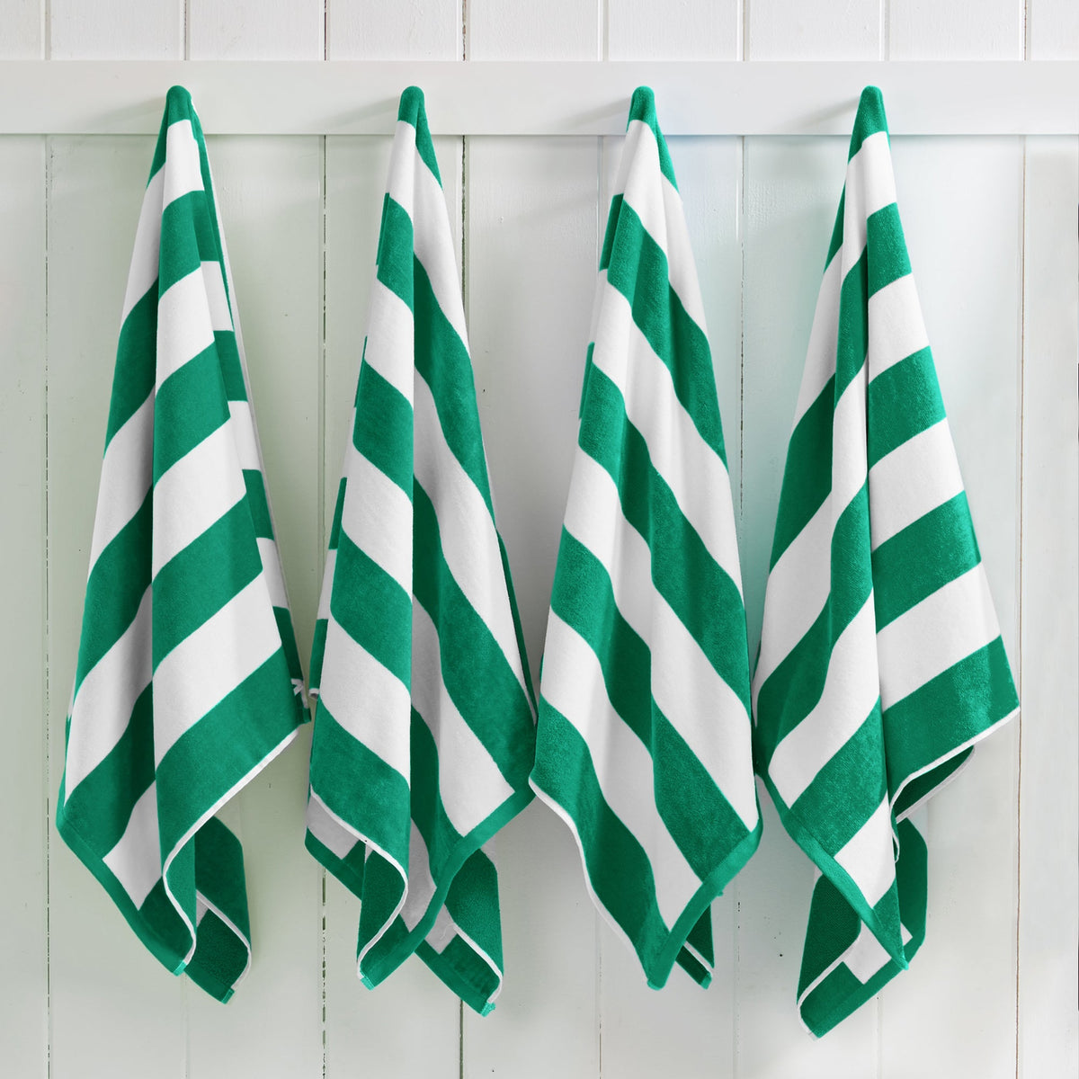 Great Bay Home Cotton Velour Cabana Stripe Beach Towel in Green - view 2