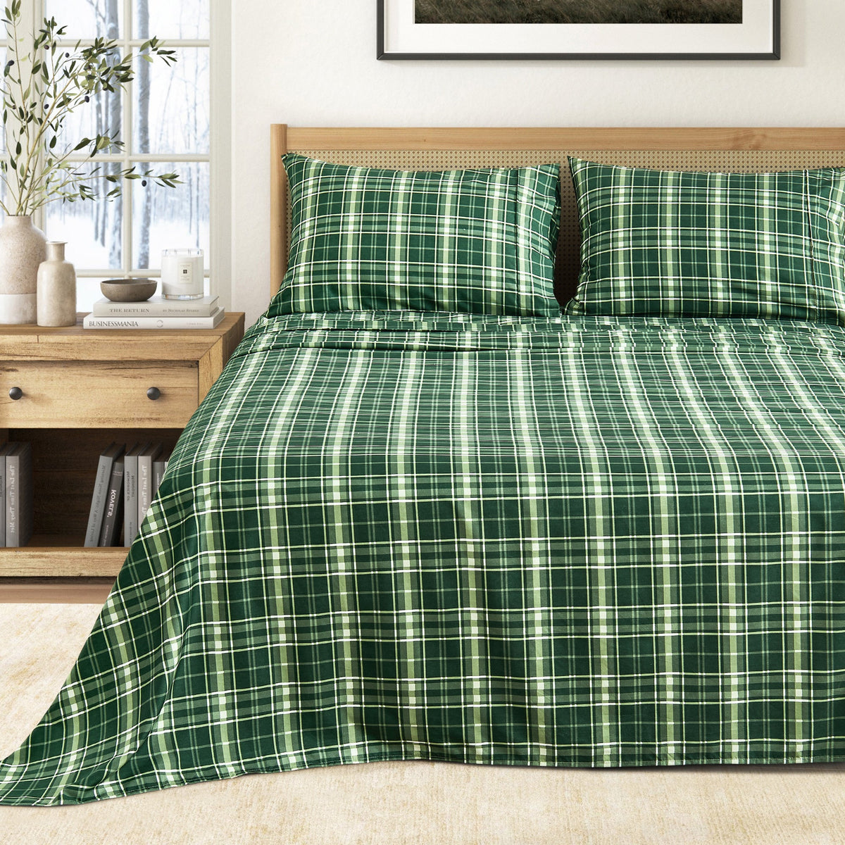 Great Bay Home Printed Sheet Set in Forest Green Plaid